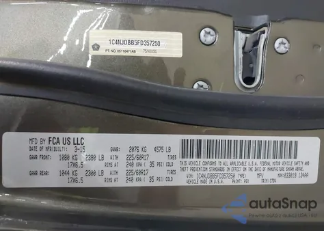 2015 Jeep Compass Sport z USA, uszkodzony, nr VIN 1C4NJDBB5FD357250